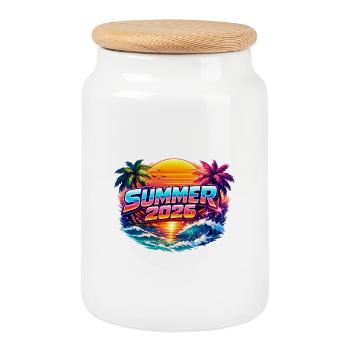 Sommer 2026 Neon Retro - Keksdose mit Holzdeckel - Weiß - Vorne