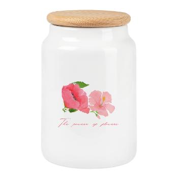Sweet Blossom Motif Pink Red Mother's Day Flower Power - Cookie Jar with Wooden Lid - white - Front