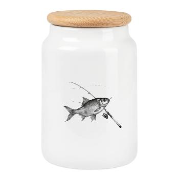Encre de pêche à la canne à cafard cafard - Boîte à biscuits avec couvercle en bois - blanc - Devant