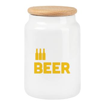 Amateurs de bière - Boîte à biscuits avec couvercle en bois - blanc - Devant