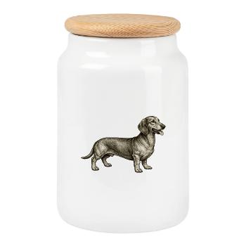 Illustration vintage de teckel - Boîte à biscuits avec couvercle en bois - blanc - Devant