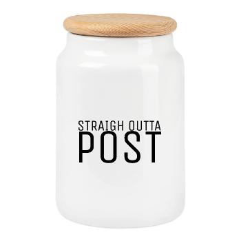 Straight outta Post - Cookie Jar with Wooden Lid - white - Front