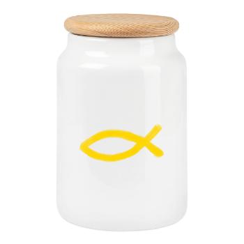 poisson Jésus jaune poisson Ichthys poisson - Boîte à biscuits avec couvercle en bois - blanc - Devant