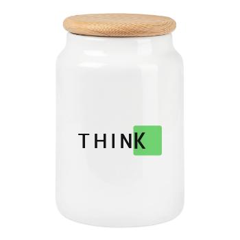 ThinkK Grüner Block-Typo - Keksdose mit Holzdeckel - Weiß - Vorne