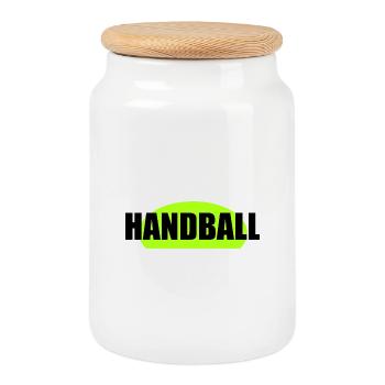 Impression néon vert néon de handball - Boîte à biscuits avec couvercle en bois - blanc - Devant