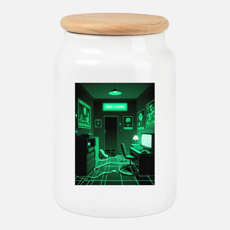 Neon Cyberpunk Gaming Raum - Keksdose mit Holzdeckel - Weiß