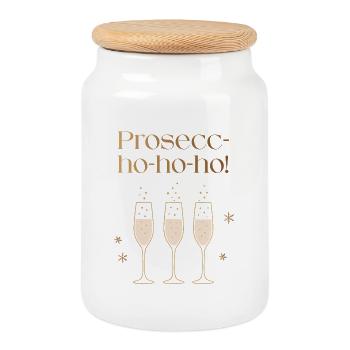 Prosecc-hohoho, lustiges Weihnachtsshirt für Damen - Keksdose mit Holzdeckel - Weiß - Vorne