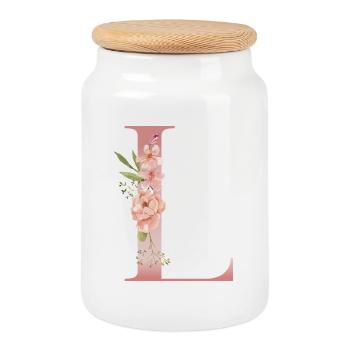 Monogramme floral L pastel - Boîte à biscuits avec couvercle en bois - blanc - Devant