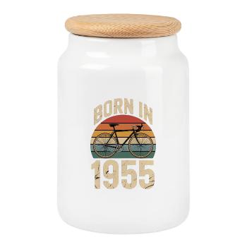 Vélo rétro né en 1955 Design - Boîte à biscuits avec couvercle en bois - blanc - Devant