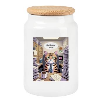 Katzenchef Büro Not Today - Cookie Jar with Wooden Lid - white - Front