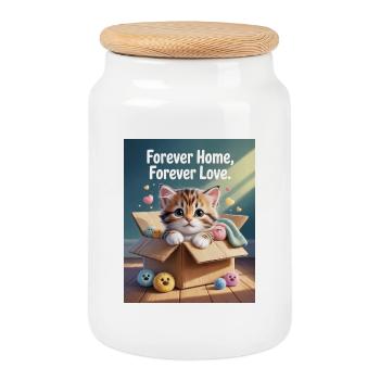 Maison pour toujours, amour pour toujours - Boîte à biscuits avec couvercle en bois - blanc - Devant