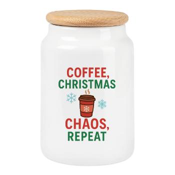 Coffee Chaos Christmas - Cookie Jar with Wooden Lid - white - Front