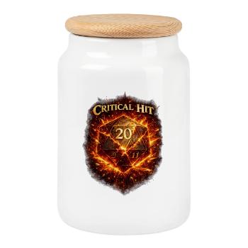 Critical Hit T-Shirt – Dice 20 Rollenspiel - Keksdose mit Holzdeckel - Weiß - Vorne