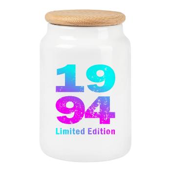 Birthday, born in 1994 limited edition - Cookie Jar with Wooden Lid - white - Front