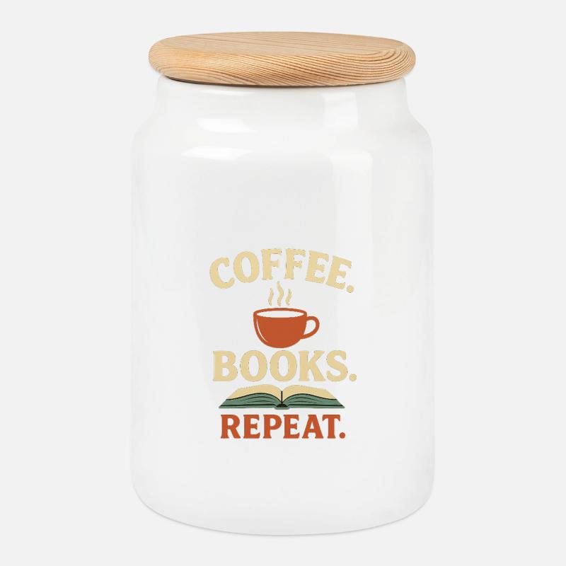 Coffee books repeat - Keksdose mit Holzdeckel - Weiß