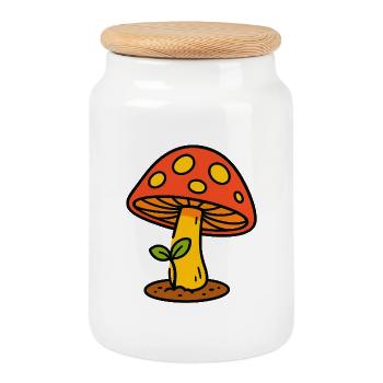 Fungi & Sprout - Cookie Jar with Wooden Lid - white - Front