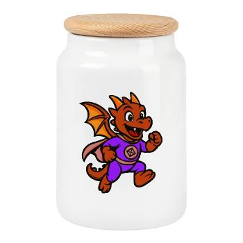 Héros dragon en costume violet - Boîte à biscuits avec couvercle en bois - blanc - Devant