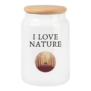 Cerf de forêt en silhouette au crépuscule - Boîte à biscuits avec couvercle en bois - blanc - Devant