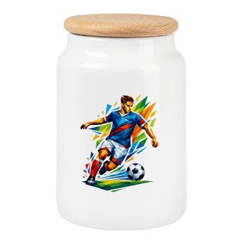 Geometric Football Explosion - Cookie Jar with Wooden Lid - white - Front