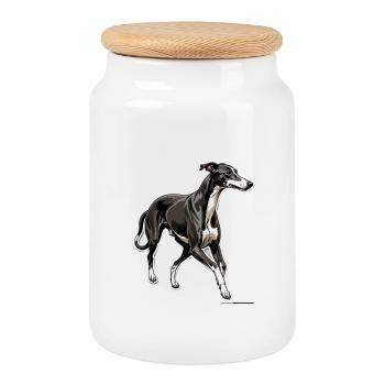 Silhouette Greyhound Contour élégant - Boîte à biscuits avec couvercle en bois - blanc - Devant
