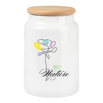Colorful Organic Nature Flowers - Cookie Jar with Wooden Lid - white - Front