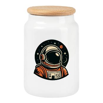 Orange astronaut in space - Cookie Jar with Wooden Lid - white - Front