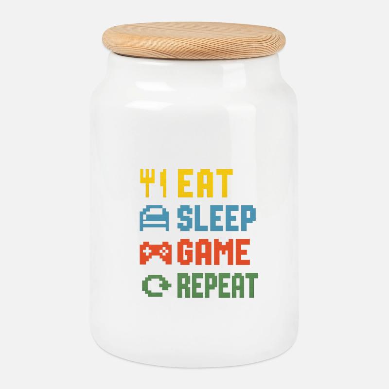 Eat Sleep Game Repeat - Keksdose mit Holzdeckel - Weiß