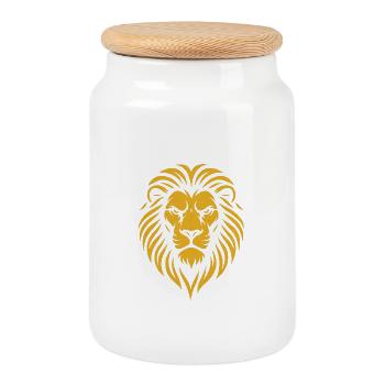 Majestueuse tête de lion aux accents dorés - Boîte à biscuits avec couvercle en bois - blanc - Devant