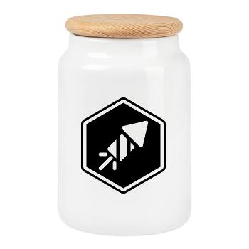 Abstract Geometric Line Art Design - Cookie Jar with Wooden Lid - white - Front