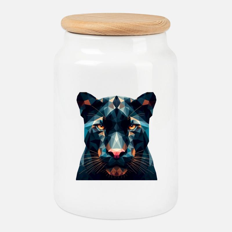 Ein Panther im Polygon-Stil - Keksdose mit Holzdeckel - Weiß