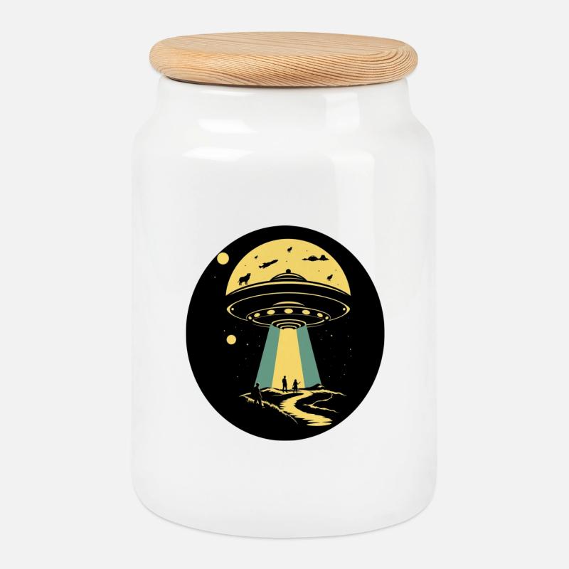 UFO - Keksdose mit Holzdeckel - Weiß