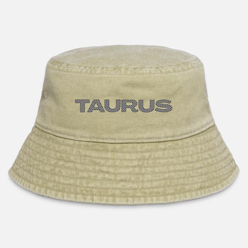 TAURUS – Checkerboard Zodiac Statement - Vintage Bucket Hat - Vintage Beige