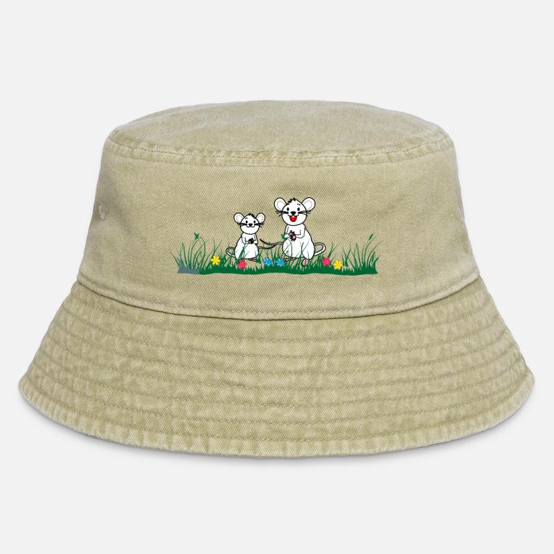 Little Mouse in the Grass - Vintage Bucket Hat - vintage beige