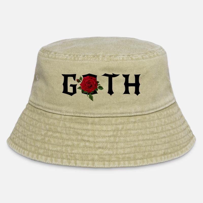 Gothic-Thema mit roter Rose - Vintage Bucket Hat - Vintage Beige