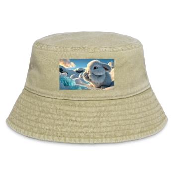 Niedlicher Schneehase mit Eiskristallen - Vintage Bucket Hat - Vintage Beige - Vorne