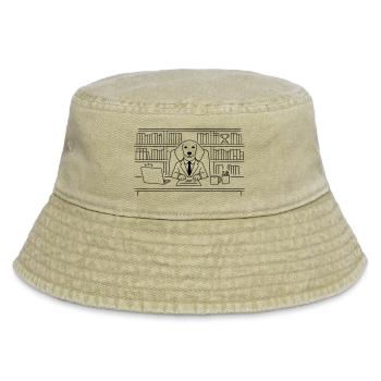 Hund im Büro Chef Dackel Minimalitisch Line Art - Vintage Bucket Hat - Vintage Beige - Vorne