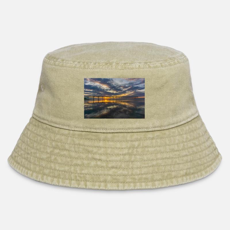Sunset Pier Reflections - Vintage Bucket Hat - vintage beige