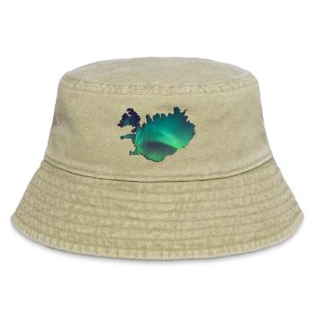 Iceland Iceland Northern Lights Topography Design - Vintage Bucket Hat - vintage beige - Front