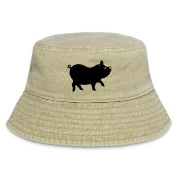 Schweineschattenfigur mit lockigem Schwanz - Vintage Bucket Hat - Vintage Beige - Vorne
