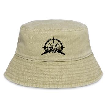 Compass With Mountain Silhouette - Vintage Bucket Hat - vintage beige - Front
