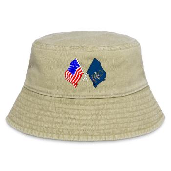 Flagge der USA und North Dakota gekreuzt - Vintage Bucket Hat - Vintage Beige - Vorne