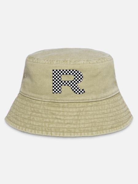 Checkerboard R Design - Vintage Bucket Hat - Vintage Beige