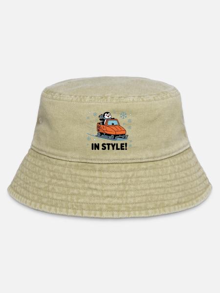 Pinguin-Schneemobil mit Stil - Vintage Bucket Hat - Vintage Beige