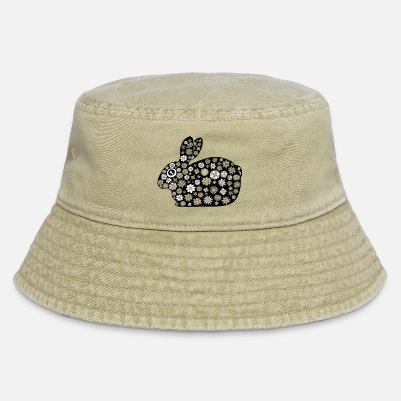 Black rabbit floral pattern - Vintage Bucket Hat - vintage beige