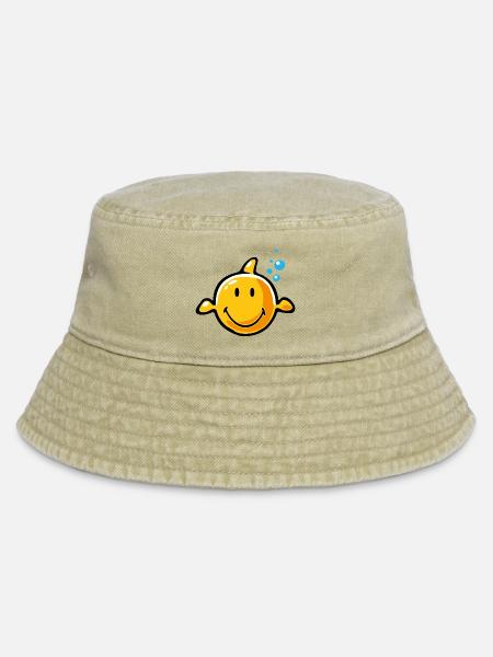 Smiley Fish - Vintage Bucket Hat - Vintage Beige