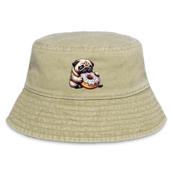 Carlin mignon avec beignet dessin animé Snacking drôle - Bob vintage - beige vintage - Devant