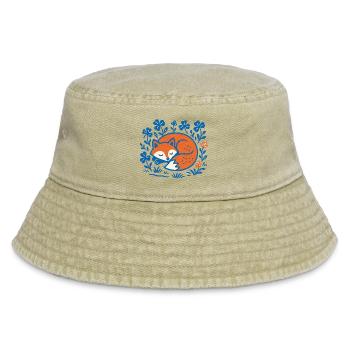 Schlafender Fuchs im Blumen-Nachtgarten - Vintage Bucket Hat - Vintage Beige - Vorne