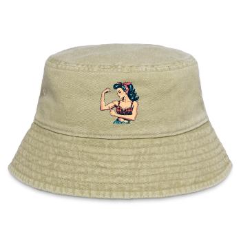 Stärke starke Frau Rockabilly Bizeps Geschenk - Vintage Bucket Hat - Vintage Beige - Vorne