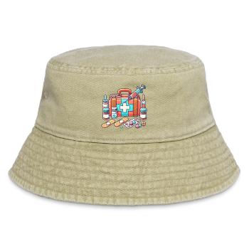 detailreicher Apothekenkoffe,Symbol für Sicherheit - Vintage Bucket Hat - Vintage Beige - Vorne