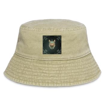Mystical fox with piercing red eyes. - Vintage Bucket Hat - vintage beige - Front